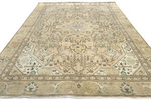 Semi Antique Muted Beige Floral 7'6X10'8 Distressed Vintage Oriental Rug