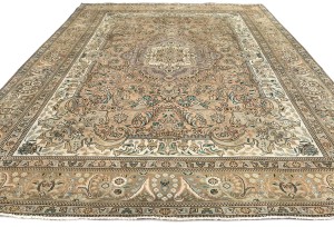 Semi Antique Muted Floral 10X13 Distressed Vintage Oriental Rug
