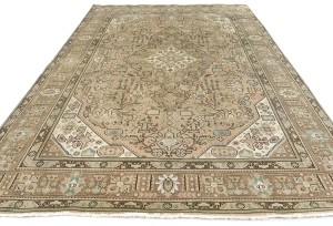 Semi Antique Muted Beige Floral 8X11 Distressed Vintage Oriental Rug