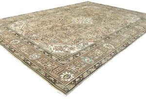 Semi Antique Muted Beige Floral 8X11 Distressed Vintage Oriental Rug