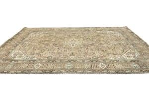 Semi Antique Muted Beige Floral 8X11 Distressed Vintage Oriental Rug