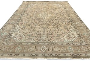 Semi Antique Muted Beige Floral 8X11 Distressed Vintage Oriental Rug