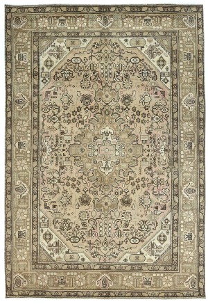 Semi Antique Muted Beige Floral 6'5X9'4 Distressed Vintage Oriental Rug