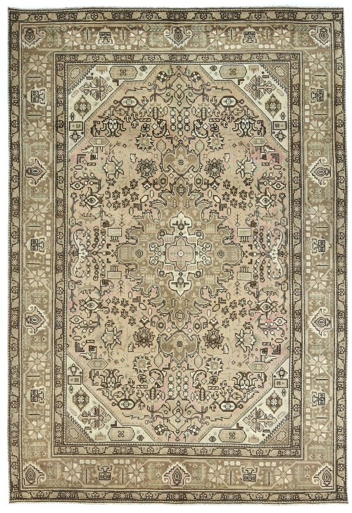 Semi Antique Muted Beige Floral 6'5X9'4 Distressed Vintage Oriental Rug