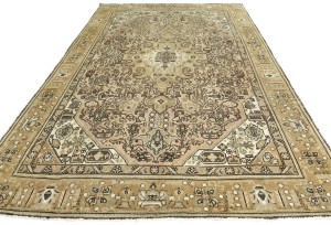 Semi Antique Muted Beige Floral 6'4X9'5 Distressed Vintage Oriental Rug
