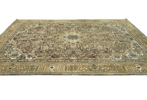 Semi Antique Muted Beige Floral 6'4X9'5 Distressed Vintage Oriental Rug