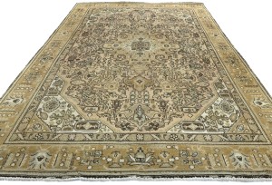 Semi Antique Muted Beige Floral 6'4X9'5 Distressed Vintage Oriental Rug