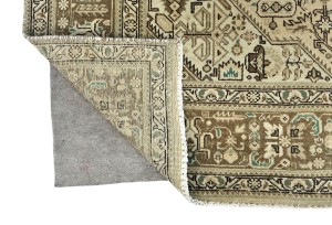 Semi Antique Muted Beige Floral 6'5X9'6 Distressed Vintage Oriental Rug