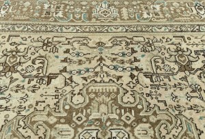 Semi Antique Muted Beige Floral 6'5X9'6 Distressed Vintage Oriental Rug