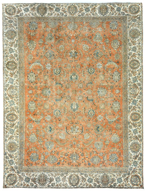 Semi Antique Muted Orange Floral 9X12 Distressed Vintage Oriental Rug