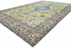 Semi Antique Muted Floral 8X13 Distressed Vintage Oriental Rug
