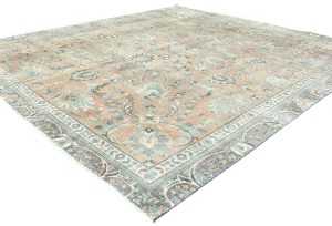 Semi Antique Muted Floral 8'2X8'9 Distressed Vintage Oriental Rug