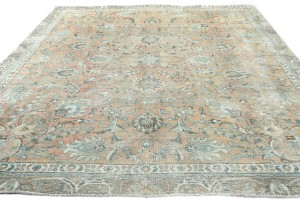 Semi Antique Muted Floral 8'2X8'9 Distressed Vintage Oriental Rug