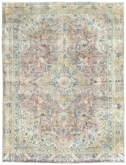 Semi Antique Muted Floral 9X12 Distressed Vintage Oriental Rug