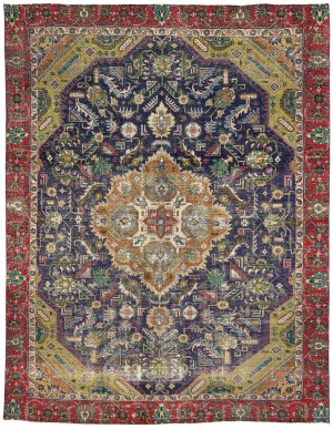 Semi Antique Muted Floral 9X12 Distressed Vintage Oriental Rug