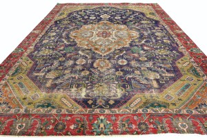Semi Antique Muted Floral 9X12 Distressed Vintage Oriental Rug