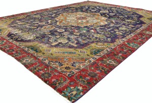 Semi Antique Muted Floral 9X12 Distressed Vintage Oriental Rug