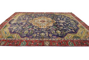 Semi Antique Muted Floral 9X12 Distressed Vintage Oriental Rug
