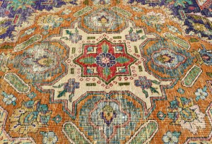 Semi Antique Muted Floral 9X12 Distressed Vintage Oriental Rug