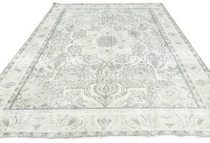 Antique Muted Cream Floral 8X11 Distressed Vintage Oriental Rug