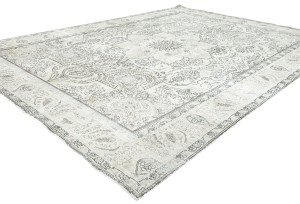 Antique Muted Cream Floral 8X11 Distressed Vintage Oriental Rug