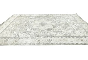 Antique Muted Cream Floral 8X11 Distressed Vintage Oriental Rug