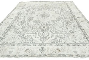 Antique Muted Cream Floral 8X11 Distressed Vintage Oriental Rug
