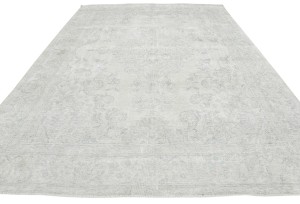 Antique Muted Cream Floral 9'4X12'3 Distressed Vintage Oriental Rug