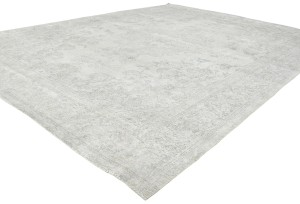 Antique Muted Cream Floral 9'4X12'3 Distressed Vintage Oriental Rug
