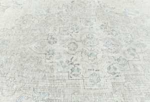 Antique Muted Cream Floral 9'4X12'3 Distressed Vintage Oriental Rug