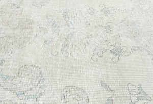 Antique Muted Cream Floral 9'4X12'3 Distressed Vintage Oriental Rug