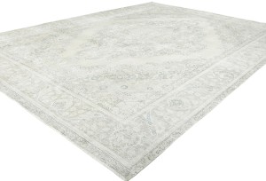 Antique Muted Beige Floral 9X12 Distressed Vintage Oriental Rug