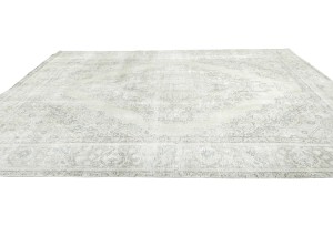 Antique Muted Beige Floral 9X12 Distressed Vintage Oriental Rug