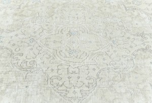 Antique Muted Beige Floral 9X12 Distressed Vintage Oriental Rug