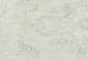 Antique Muted Beige Floral 9X12 Distressed Vintage Oriental Rug