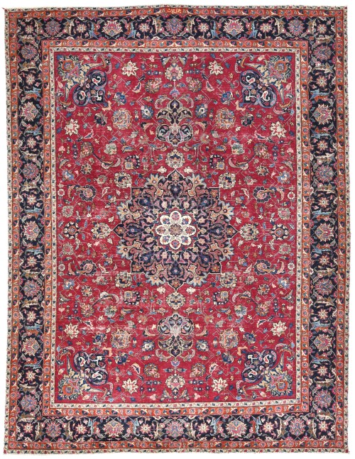 Antique Muted Red Floral 10X13 Distressed Vintage Oriental Rug