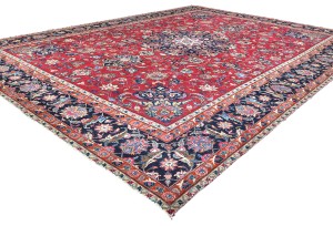 Antique Muted Red Floral 10X13 Distressed Vintage Oriental Rug