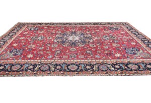 Antique Muted Red Floral 10X13 Distressed Vintage Oriental Rug