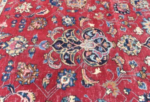 Antique Muted Red Floral 10X13 Distressed Vintage Oriental Rug