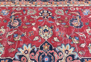 Antique Muted Red Floral 10X13 Distressed Vintage Oriental Rug