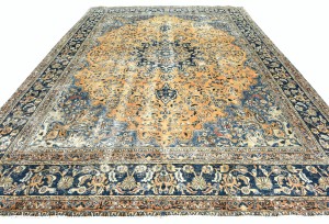 Antique Muted Floral 9'3X12'8 Distressed Vintage Oriental Rug