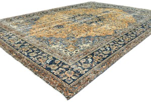 Antique Muted Floral 9'3X12'8 Distressed Vintage Oriental Rug