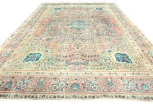 Antique Muted Floral 9'4X12'8 Distressed Vintage Oriental Rug