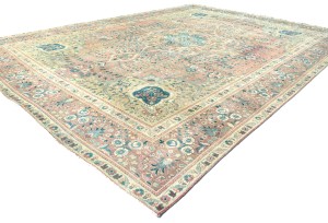 Antique Muted Floral 9'4X12'8 Distressed Vintage Oriental Rug