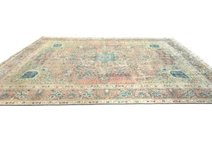 Antique Muted Floral 9'4X12'8 Distressed Vintage Oriental Rug