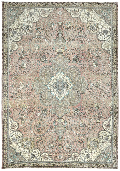 Antique Muted Floral 7'5X10'5 Distressed Vintage Oriental Rug