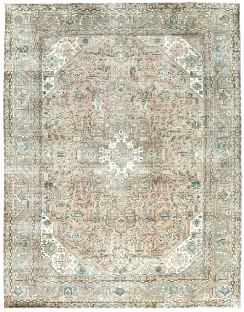 Semi Antique Muted Floral 8X10'6 Distressed Vintage Oriental Rug