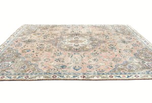 Muted Light Salmon Antique Floral 7'5X10 Distressed Vintage Oriental Rug