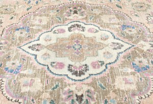 Muted Light Salmon Antique Floral 7'5X10 Distressed Vintage Oriental Rug