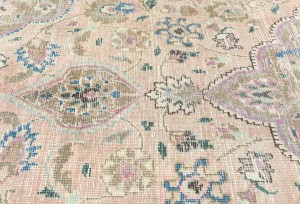 Muted Light Salmon Antique Floral 7'5X10 Distressed Vintage Oriental Rug
